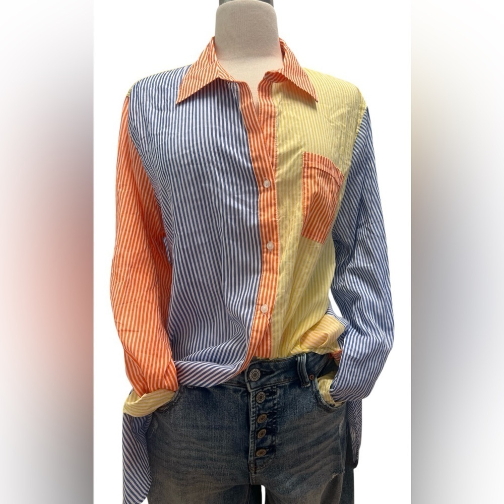 Colorblock Striped Button Down Shirt - Picture 5 of 7